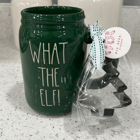 Rae Dunn Dining New Rae Dunn What The Elf Mason Jar Style Mug With Christmas Tree Cookie